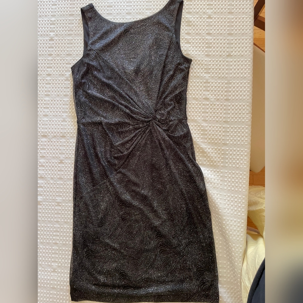 Calvin Klein Elegant Black And Silver Swirl  Dress